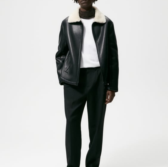 Zara men's double faced black leather jacket coat - Picture 6 of 10